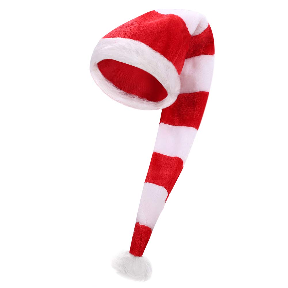 Qchomee Kids Christmas Extra Long Santa Hat Striped Christmas Party Hat with Pom Pom Warm Plush Tail Christmas Ornaments Home Decorations Family Party Holiday Cosplay Hat for Boy Girl