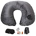 Lucear Inflatable Travel Pillow Set- Velvet Travel Neck Pillow, Sleep Mask, Earplugs - Including Carry Pouch for Convenient Storage - 3 Seconds Inflate Full (Gray)