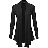 FASHIONOLIC Women's Drape Front Open Cardigan Long Sleeve (S-2X, Made in USA)