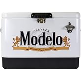 Modelo Ice Chest Cooler - Portable Ice Bucket with Bottle Opener, Vintage Style, Insulated for Camping, Beach, Picnic, RV, BBQs, Tailgating, Fishing, Stainless Steel 85 Can Ice Box, 51L (54 qt)