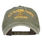 e4Hats.com US Marine Corps Veteran Military Embroidered Washed Cap - Olive OSFM