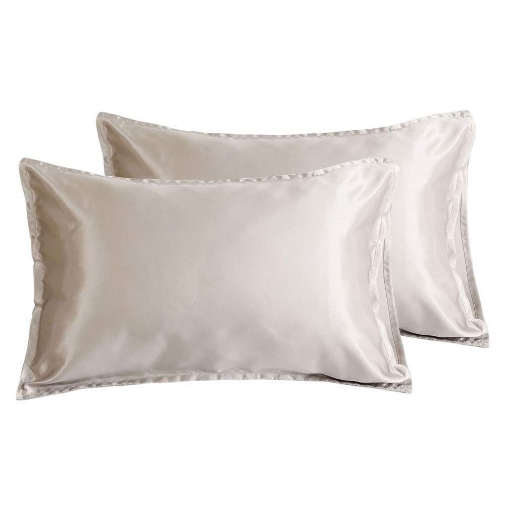 Coverify Satin Pillowcase Super Soft Silky Pillowcase Queen Size 20 x30 inch Oxford Pillowcase with Envelope Closure (Darkgrey, Standard)