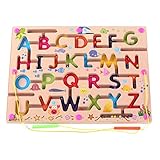 O-Toys Kids Maze Wooden Puzzle Activity Magnet Toys Beads Board Game Play Set for Boys Girls Learning Education Toy with Magnetic Wand for Toddlers Infants Preschool Children (ABC Letter Words)