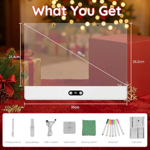 Rechargeable LED Drawing Board for Children with RGB Lights, Large Acrylic Light Mat 35 x 26 cm, 8 Static Colours & 3 Dynamic Modes, Hidden Support for Tracing and Art, White