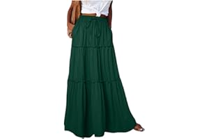 GENERIC Boho Maxi Skirts for Women 2025 Casual Bohemian Tiered Long Pleated Skirt Hippie High Waisted Aline Beach Flowy Skirt