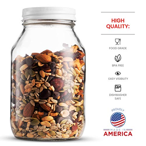 Glass Mason Jars 32 Ounce 1 Quart Regular Mouth, Metal Airtight Lid