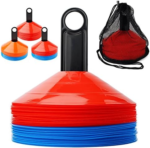 Ranphykx Disc Cones (Set of 50) Agility Soccer Cones with Carry Bag and Holder for Training, Football, Kids, Sports, Field Cone Markers