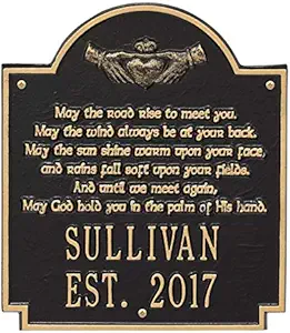 Personalized Irish Blessing Plaque: May The Road Rise up to Meet You. House Plaque Personalized with Name and Established Date. Customizable Wedding Gift for The Couple (Black Gold)