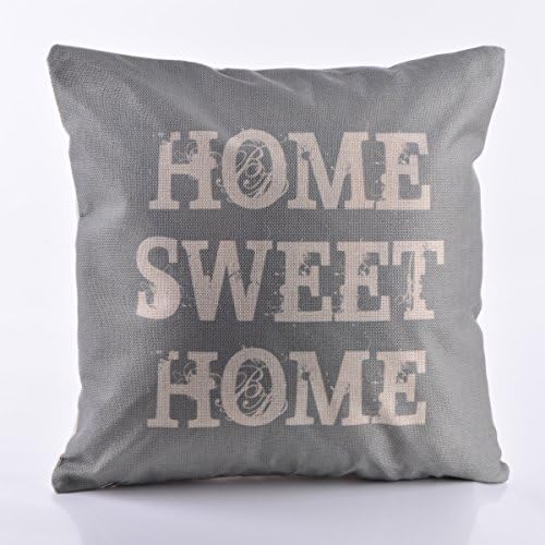 DECORLUTION Letter Home Sweet Home Design Pillowcase for Sofa Couch Decorative 18-Inch-by-18-Inch Elegant Cotton Linen Blend Fabric Cushion Cover Furniture Decorative Breathable Pillow Case Cover,Grey