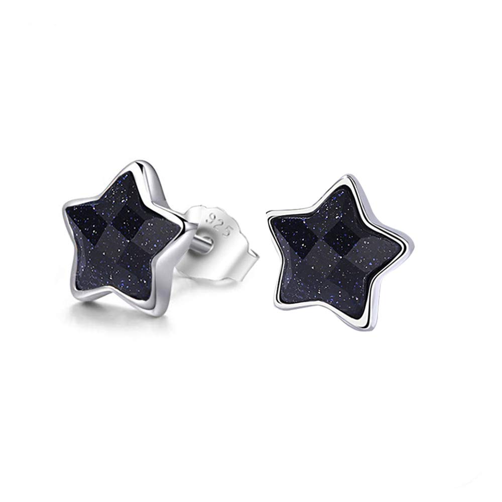 Vineen 925 Sterling Silver Star Stud Earrings, Glitter Purple Sands Frosted Studs, Women's Stud Earrings
