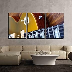 3 Piece Canvas Wall Art - Vintage Gold Top Single Cutaway Guitar on Wood Surface - Modern Home Art Stretched and Framed Ready to Hang - 16"x24"x3 Panels