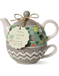 Pavilion Gift Company 74069 Bloom Sister Ceramic Tea for One, 15 oz, Multicolor