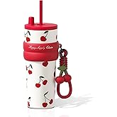 SDGA+ 24 oz Stainless Steel Tumbler with Lid and Straw, Insulated Water Bottle Leak Proof for Hot and Cold, Portable Travel Coffee Mug, Reusable Coffee Cup for Women, Cherry