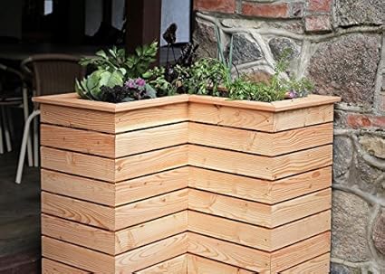 HOQ 63000266 - Hochbeet 80 x 80 x 72 cm mit Winkel ca. 40 x 40 cm aus 16 mm Lärchenholz mit Pflanzenvlies