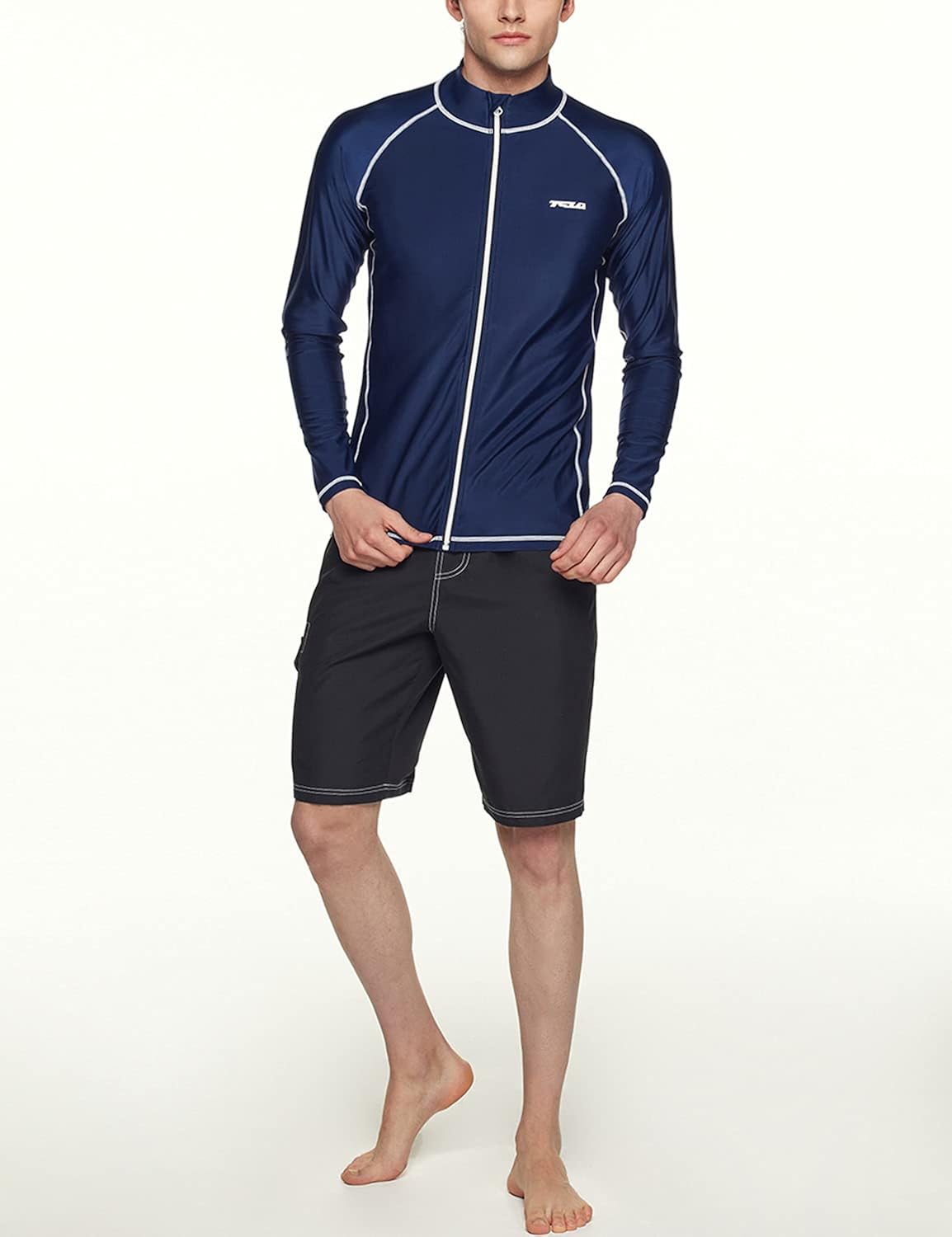 TSLA Men's Long Sleeve Zip Rash Guard, UPF50+ UV/Sun Protection Quick Dry Swim Shirts: Clothing