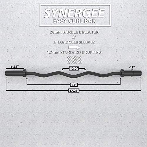 Synergee-Commercial-EZ-Curl-Olympic-Bar-Chrome-Black-Phosphate-with-Powder-Coated-Brass-Bushings-Excellent-for-Bicep-Curls-and-Triceps-Extensions