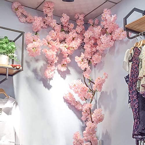 LBHE Pink Artificial Flower Cherry Blossom Tree Fake Vines Flowers for Wedding Party Ceremony Home Decor Silk Sakura Flower