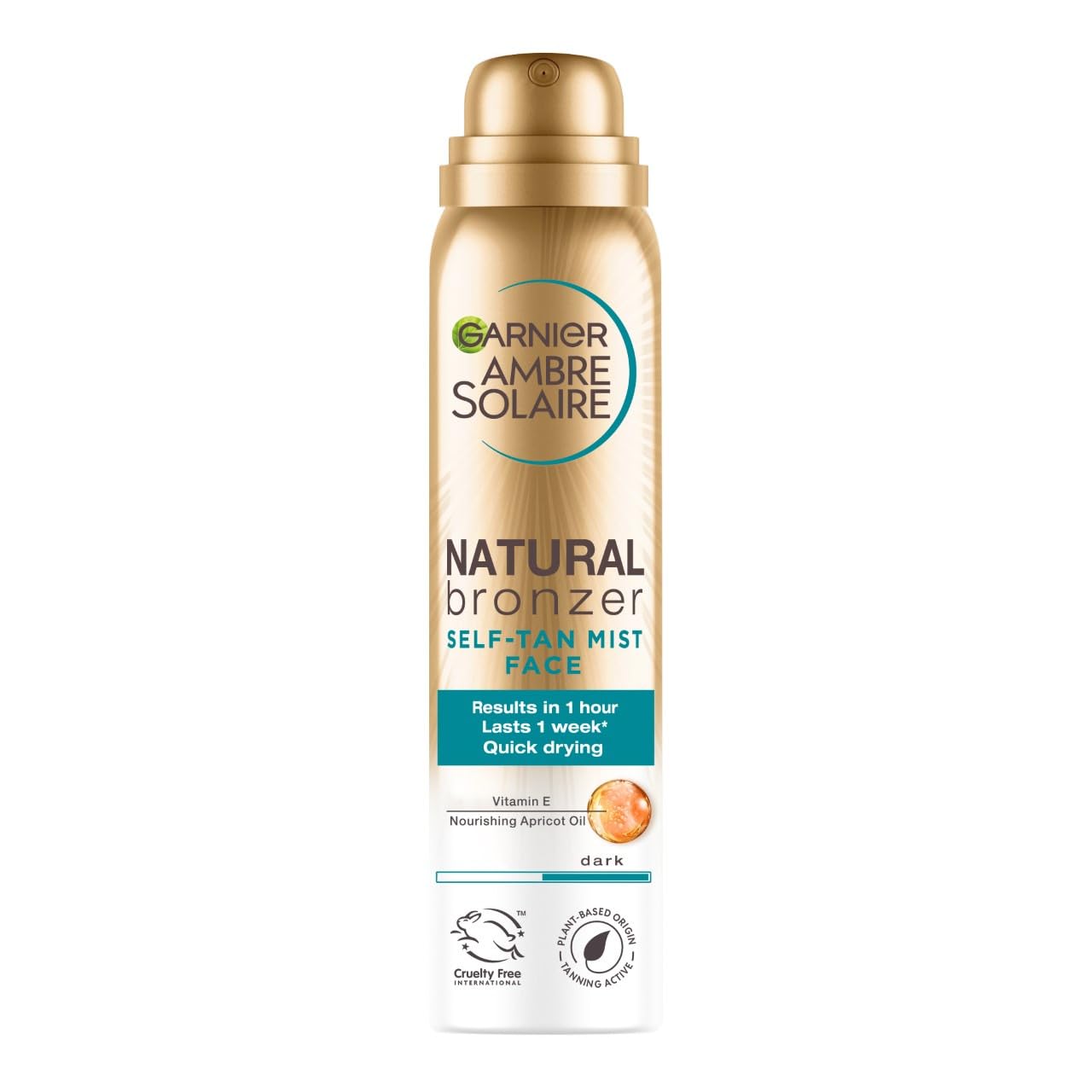 Garnier Ambre Solaire Fake Tan, Natural Bronzer Quick Drying Self Tan Face Mist Dark, Streak Free Spray, Lasts Up to 1 week, Vegan Formula, Radiant Glow, 75ml