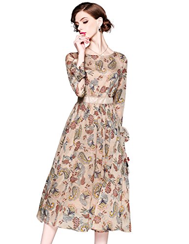 Women's Summer Bell Sleeve Floral Print Casual Boho A-line and Flare Midi Dress