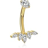 WOLAYI Titanium Belly Button Rings, 14G Curved Navel Piercing Jewelry, Shiny CZ Internally Threaded Cute Dangle Belly Ring Banana Curved Barbell for Women Men