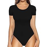 MANGOPOP Round Neck Long Sleeve Short Sleeve Bodysuits for Women Basic Body Suit Shirts Tops