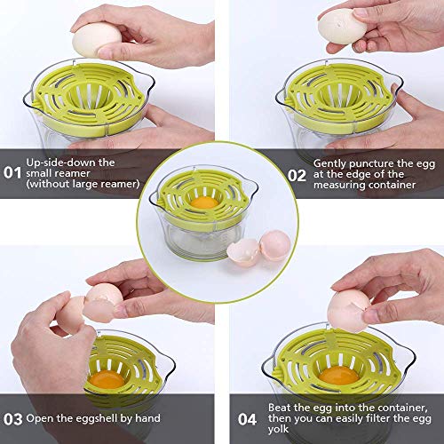 Citrus Lemon Orange Juicer, Manual Hand Squeezer with Built-in Measuring Cup and Grater 12OZ 4 in 1 Multi-function Manual Juicer with Multi-size Reamers, Egg Yolk Separator, Ginger Garlic Grater Green - Thumbnail 4