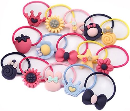 40PCS Baby Girls Cute Cartoon Hair Bows Elastic Ties Bands Hair Holders Ponytail Holders Head Bands Ropes Hair Elastic Hair Clips Accessories With a Cute Tin Box