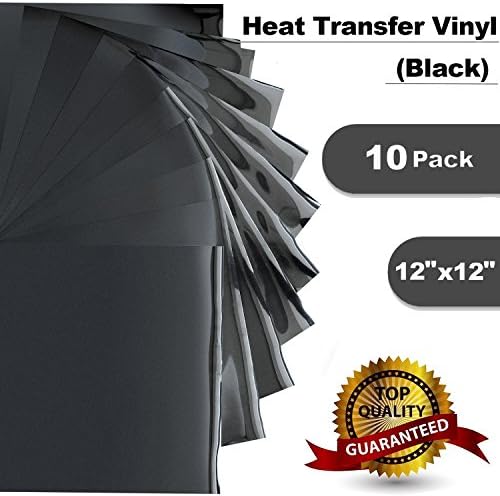 Heat Transfer Vinyl Black HTV - 10 Sheets - 12"X12" Iron On-T Shirt for Silhouette Cameo &amp; Cricut