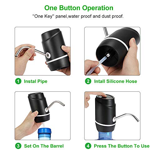 Water Bottle Pump, KOMAKE 5 Gallon Water Pump Dispenser USB Charging Electric Drinking Water Dispenser Portable Water Bottle Dispenser Switch for 2-5 Gallon - Thumbnail 4