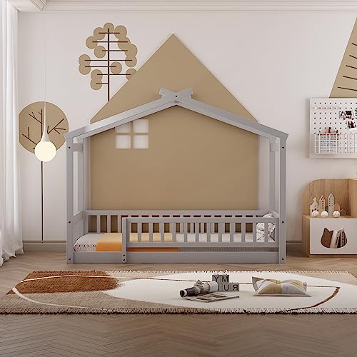 Bellemave Twin Size House Bed Frame, House Beds for Kids, Montessori Floor Bed…