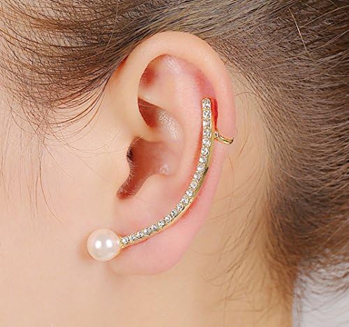 Blank K Women Girls Earring Stud Ear Cuff Ear Clips on with Gift Box (Pearl Gold 8)