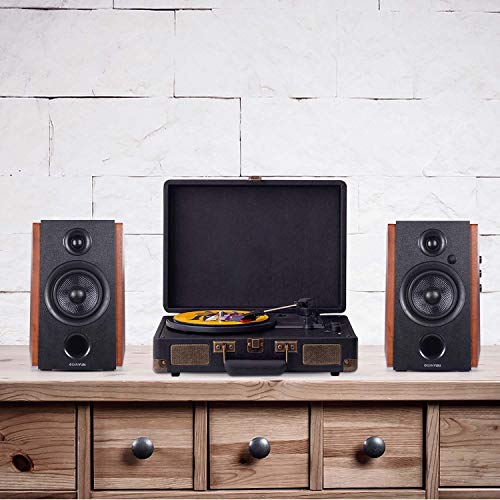 Sanyun SW228BT Powered Bluetooth Bookshelf Speakers - 4 Inch Active Carbon Fiber Speaker- Wireless Studio Monitors - Optical RCA 3.5mm Audio Inputs - 46W RMS - Wooden Enclosure