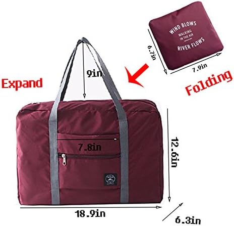Orient Home Foldable Storage Travel Duffle Bag Luggage Sports Gym Water Resistant Nylon with High Capacity for Men Women-wine