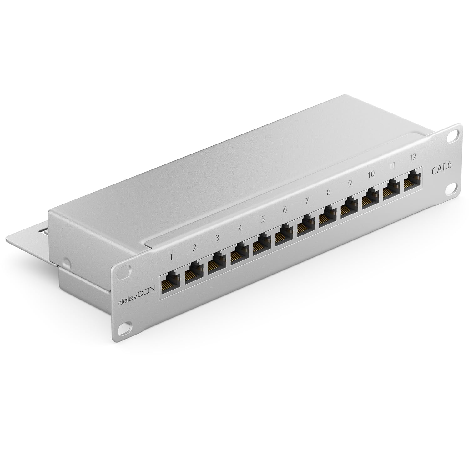 deleyCON CAT6 Network Panel 12-Port Desktop 10-Inch Rack Integration Server Mounting Shielded 12x RJ45 Ports TIA568A TIA568B - Light Gray — image 1