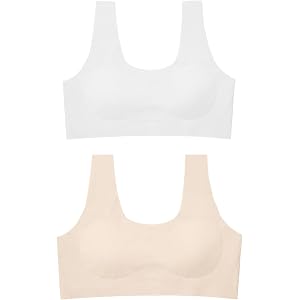 DRMYDRM Seamless Training Bras for Girls 10-16, Wireless No-Show Bra with Removable Ultra-Thin Breathable Pads, Multipack S-X