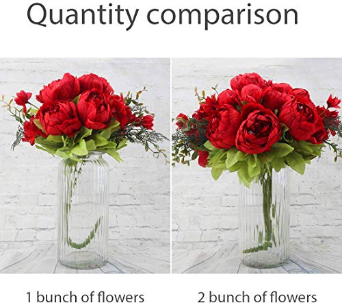 Flojery Silk Peony Bouquet Vintage Artificial Peonies Flower for Home Wedding Party Decor (1pcs,Spring Red) - Thumbnail 3