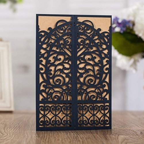 50X Wishmade Laser Cut Blue Gate Fold Invitation Card Kits for Wedding Invitation Party Invitation with Envelope Provide Personalized Printing … …