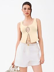 REORIA U-Neck Adjustable Tie-Front Crop Tank Top