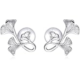 NewZenro Cute Vintage Ginkgo 925 Sterling Silver Floral Stud Earrings for Women, Cartilage Sensitive Ear, Hypoallergenic, Lightweight, Perfect for Wedding, Engagement, Birthday, Christmas