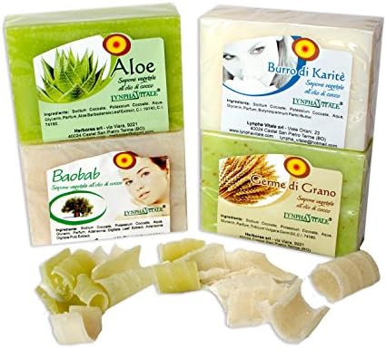 Nourishing Soaps Kit - Handmade and natural soap with Baobab, Shea, Aloe, Wheat Germ - nourishing, vitaminizing, emollient - A gift that favors all skin types! - Q.ty 4 pcs.