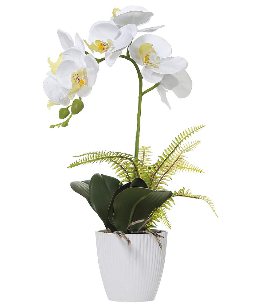 Olrla Artificial White Orchid Flower in Pot, Potted Butterfly Orchid for Office Home Wedding Bathroom Decor Table Centerpiece
