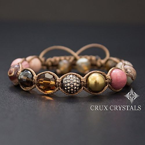 Bronzina, Gemstone Beaded Bracelet, Fall Jewelry, Swarovski Pearls, Shamballa Rhodonite Bracelet, Wrap Bracelet, Boho Stack Bracelet, Macrame Bracelet Crux Crystals