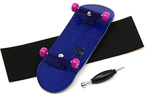 Teak Tuning Prolific Complete Fingerboard with Upgraded Components - Pro Board Shape and Size, Bearing Wheels, and Trucks - 32mm x 97mm Handmade Wooden Board - Blue & Pink Edition