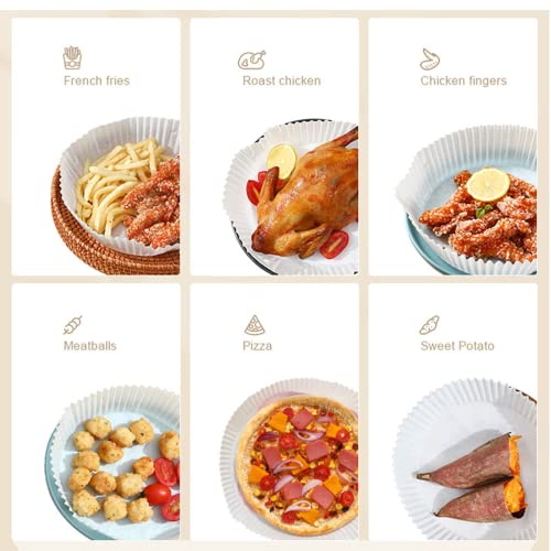 Air Fryer Disposable Paper Liner, Non-stick Disposable Air Fryer Liners, Baking Paper for Air Fryer Oil-proof, Water-proof, Parchment for Baking Roasting Microwave (100Pcs -7.9inch, Natural)
