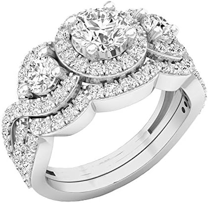 Lucia Costin 2.00 Carat (ctw) 14K White Gold Round Diamond 3 Stone Bridal Engagement Ring Set 2 CT (Size 7)
