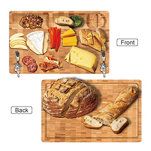 HHXRISE Thick Large Organic Bamboo Cutting Board Cheese Board, With 3 Built-In Compartments&Juice Grooves, Heavy Duty Chopping Board For Meat Bread Fruit(15.8x9.8x1.2'') Butcher Block BPA Free - Thumbnail 6