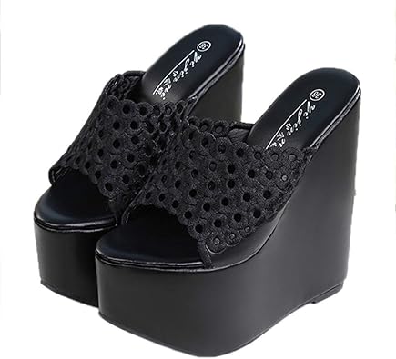 Amazon ドドシューズ レース ハイヒール サンダル レディース 厚底 スリッパ 厚底サンダル ウエッジソール レースオーペントゥサンダル 夏 ストーム 前厚 ウエッジソール 15cmヒール クロッグ ウエッジソールサンダル 美脚 疲れない ドドシューズ スリッパ