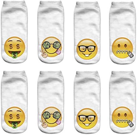 Emoji Socks Girls Teens 3D Printed Socks Pattern Low Cut Gift Socks (4 Pairs)