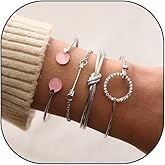 GIGB PBDK 4 Pcs Boho Gold Silver Layered Bracelets Set for Women, Stackable Layered Arrow Knot Rhinestone Bangle Chains, Ideal Gifts for Wife