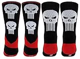 Marvel Punisher Mens Athletic Crew Socks 2 Pair Black